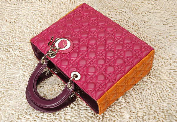 replica jumbo lady dior lambskin leather bag 6322 rosered&orange with silver hardware